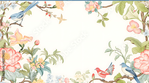 Fototapeta Naklejka Na Ścianę i Meble -  Digital vintage watercolor chinoiserie pattern abstract graphic poster web page PPT background