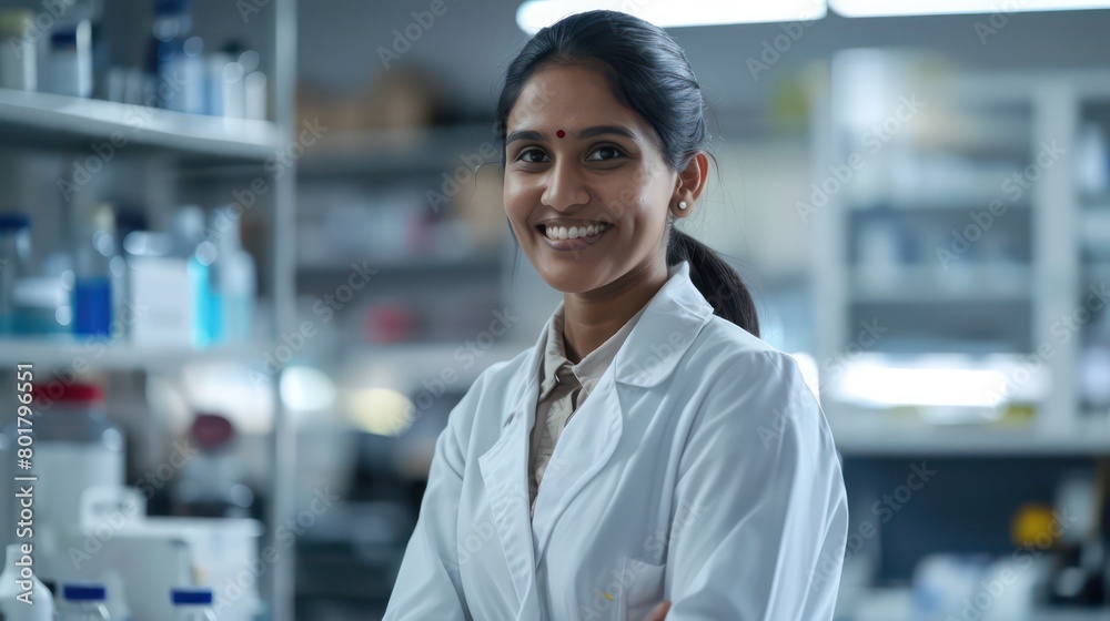 woman, wearing a lab coat, standing in a clinical lab woman, wearing a lab coat, standing in a clinical lab