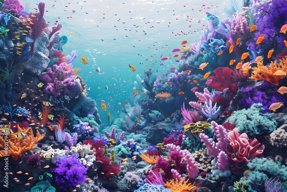 Fototapeta premium Colorful Coral Reef Bustling with Diverse Marine Life and Underwater Ecosystem Vibrancy