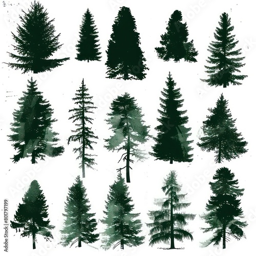 forest trees, simplified stencil on a white background © STOCKYE STUDIO