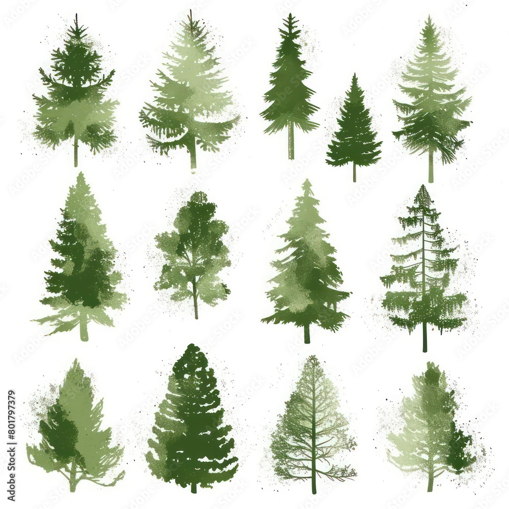 forest trees, simplified stencil on a white background