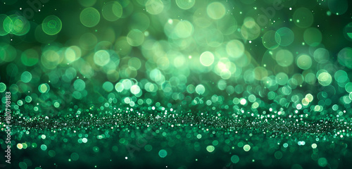 Emerald Forest Green Glitter Defocused Abstract Twinkly Lights Background, glowing blurred lights in deep emerald green shades.