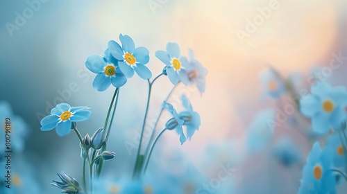Delicate forgetmenots  soft sky blue background  nature photography magazine cover  gentle morning light  central focus