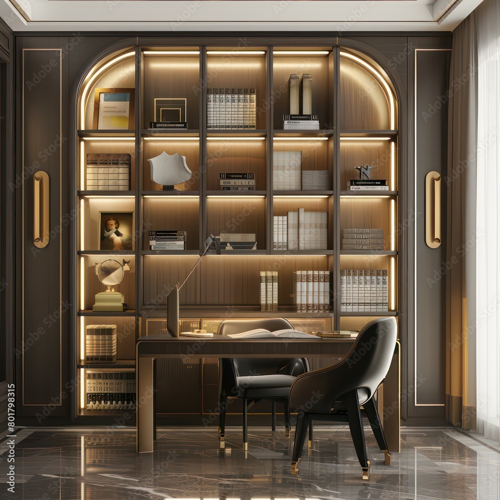 study room with bookcase module storage methods, light luxury style study room with bookcase module storage methods, light luxury style