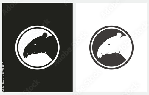 Tapir Head Circle Side View logo icon flat vector illustration