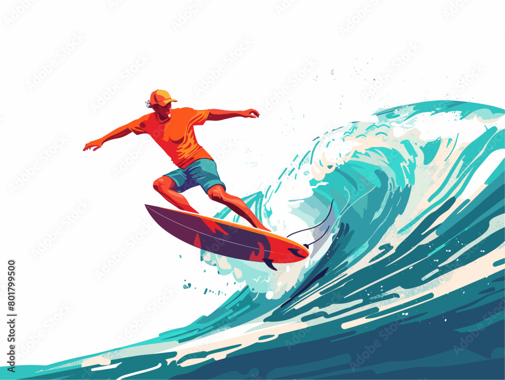 Surfer's Graceful Dance on an Azure Canvas: Witness the Mastery of Wave Riding in its Animated Glory