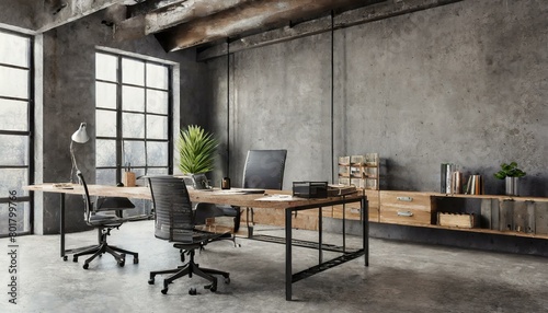 Modern office interior in loft, industrial style, 3d renders