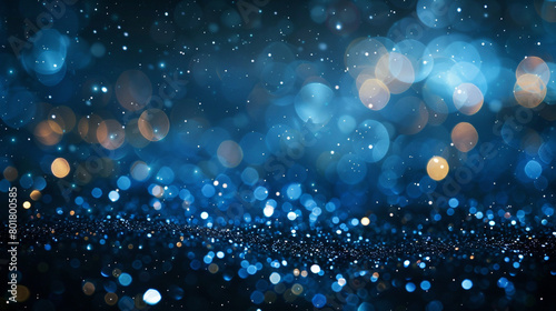 Intense Navy Blue Bokeh Lights and Glitter Sparkle on Abstract Background, High-Resolution HD Camera Shot