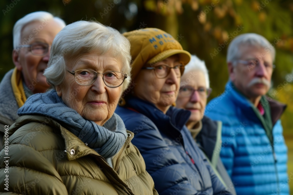 Group of elderly people in the autumn park. Selective focus. Group of elderly people in the autumn park. Selective focus.