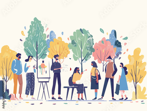 City Park Live Sketching: Artists Capture Street Performer's Energy in Vectorized Animated Illustration