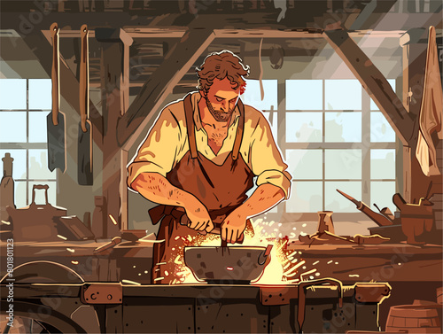 Animated Bustling Blacksmith Shop Where Sparks Fly: A Craftsman's Unique Forge