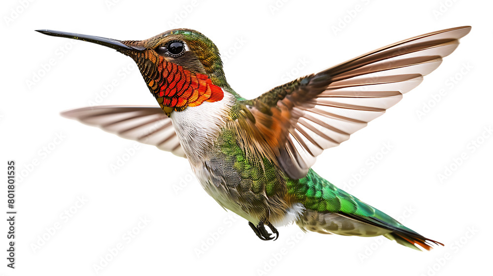 Obraz premium humming bird red green isolated on transparent background