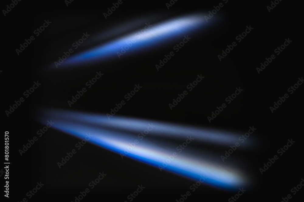 Neon lens flare blue light reflection on black background