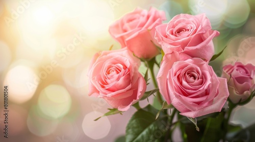 Elegant pink roses with delicate petals against a softly blurred bokeh background.