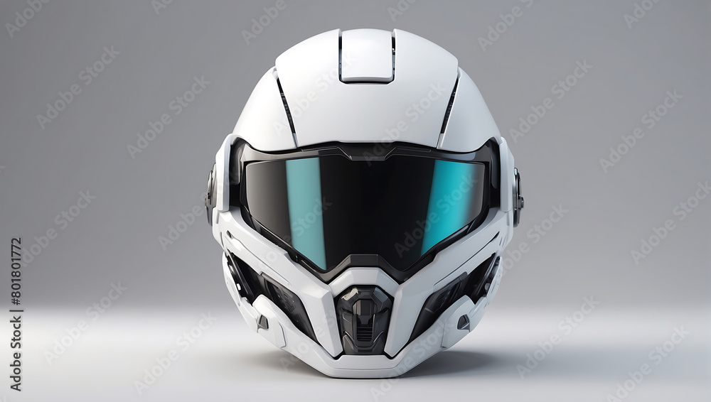 A futuristic cybernetic helmet on a white background with a gray background, modern stylized intricate high tech helmet A futuristic cybernetic helmet on a white background with a gray background, modern stylized intricate high tech helmet