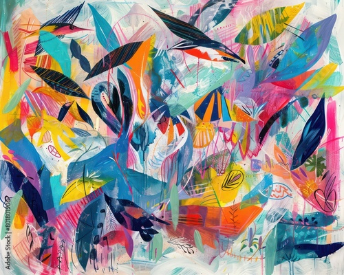 abstract painting with many shapes and colors  vibrant airy scenes  expressive lines