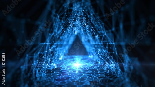 Technology concept big data network, Tunnel triangle with dot and lines dark blue abstract background. animation 4k, 3d rendering. photo