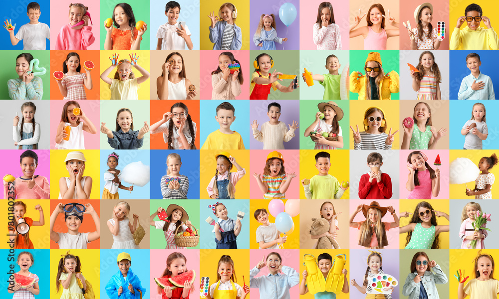© Pixel-Shot - Big collage of emotional little children on color background