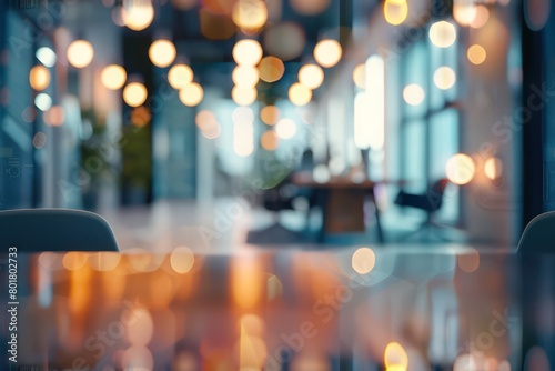 blurred empty open space office, abstract light bokeh at office interior background