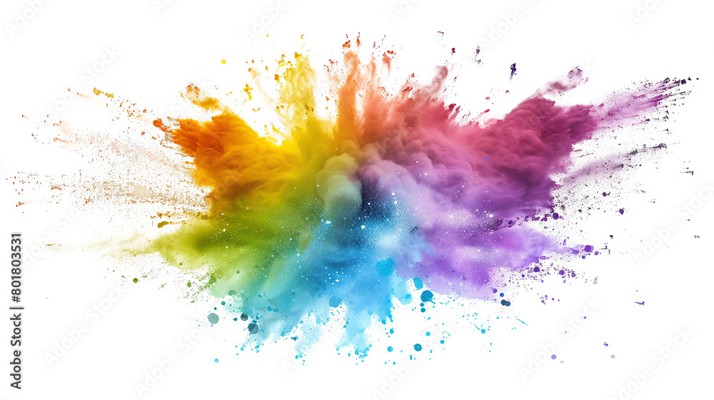 Colorful rainbow powder explosion on a transparent background. Generative AI