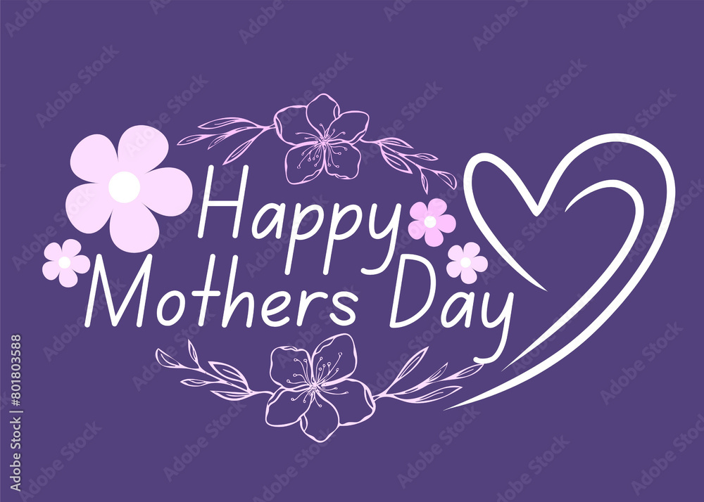 Mothers day card with flowers and purple background