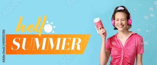 Happy young girl with headp...