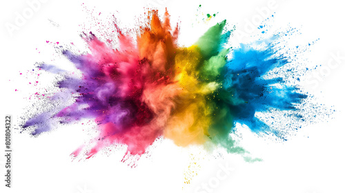 Colorful rainbow powder explosion on a transparent background. Generative AI