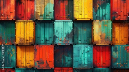 Pop Art style background with wall of cargo containers. photo