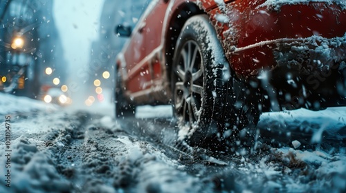 car driving in the snow, close-up of tires © STOCKYE STUDIO