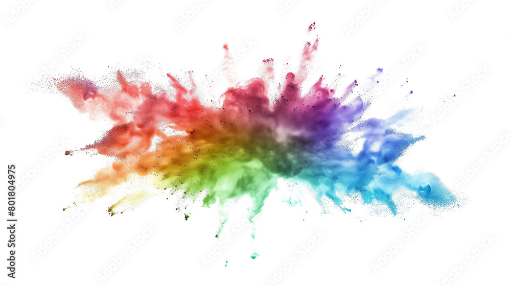 Colorful rainbow powder explosion on a transparent background. Generative AI