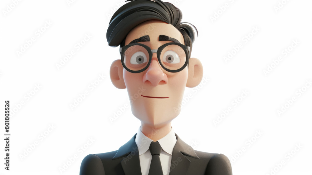 An animated male character in a suit and tie with a surprised expression, standing against a plain background.