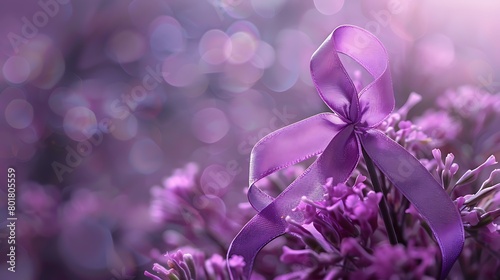 Copy space background of purple ribbon and flower, world Lupus day