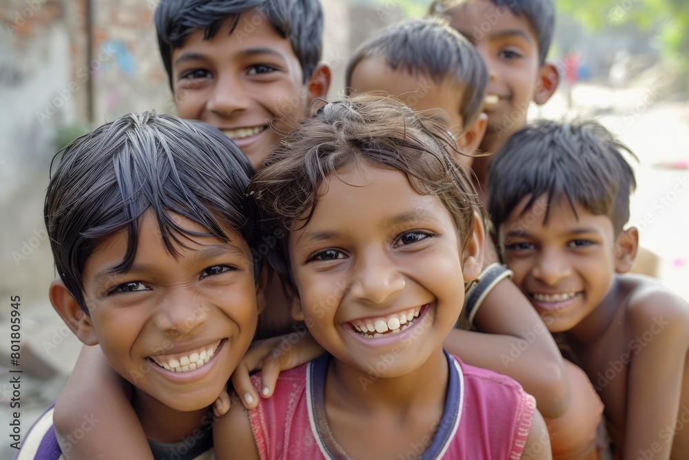 Portrait of a group of happy indian kids smiling at the camera Portrait of a group of happy indian kids smiling at the camera