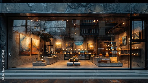 shop window display, gallery, with a glass facade photo