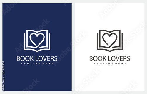 Book Love Story Heart Shop Line Art Education logo design icon vector