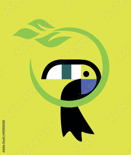 Colorful vector illustration of toucan. Graphic style art in geometric style.