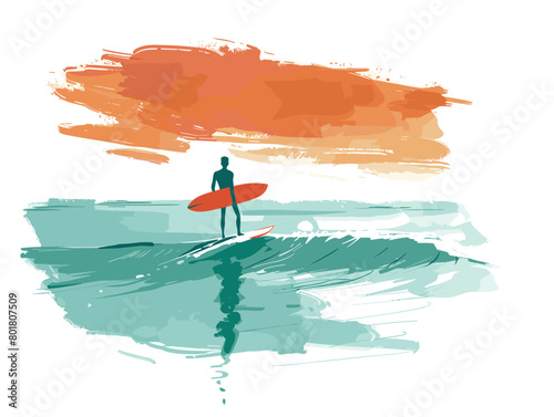 Alone Surfer's Patience: A lone surfer patiently waiting to catch the perfect wave on his board in the ocean