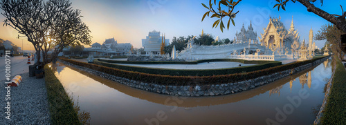 Wat Rong Khun - White Temple Sunrise Side View with no people panorama photo