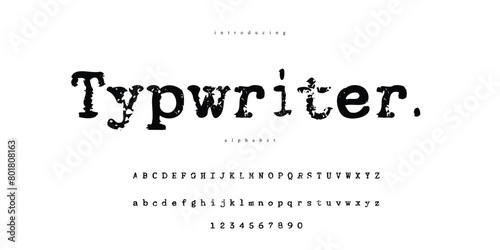 Vector rustic typewriter font. Vintage grunge alphabet. Old destroyed printed letters
