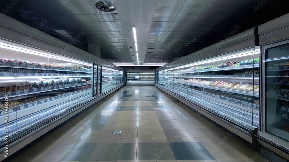 modern urban supermarket with an empty aisle