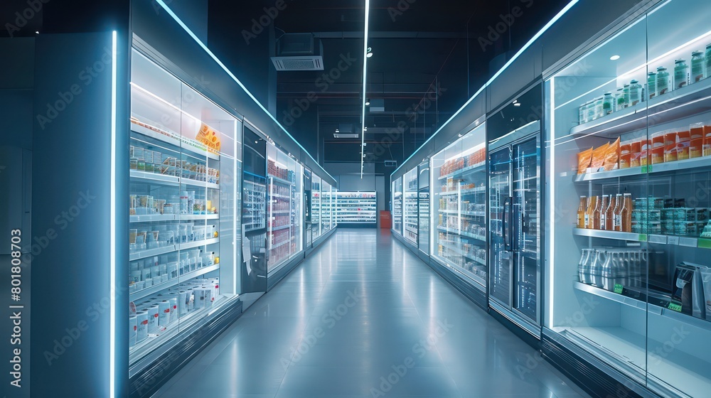 modern urban supermarket with an empty aisle modern urban supermarket with an empty aisle
