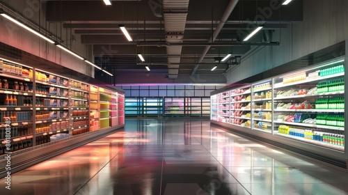 modern urban supermarket with an empty aisle