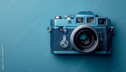 Vintage Blue Camera on a Matching Background.