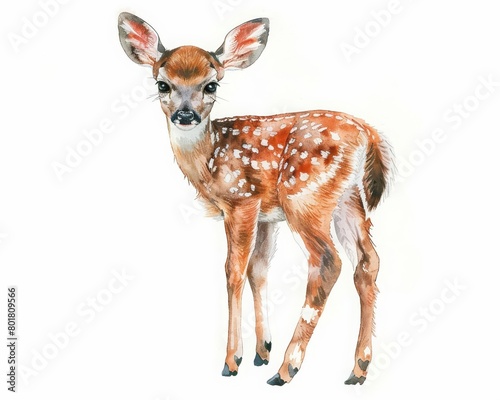 A watercolor painting of a baby deer