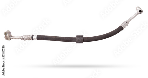 Air conditioning hose for supplying refrigerant or oil for cooling air or heated parts of cars and trucks on a white isolated background. Auto parts catalog.