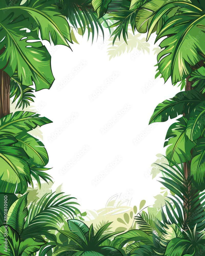 cartoon jungle, simple illustration, frame, blank in middle cartoon jungle, simple illustration, frame, blank in middle