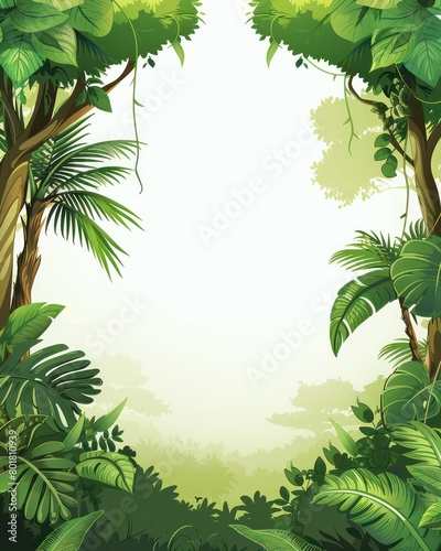Fototapeta Naklejka Na Ścianę i Meble -  cartoon jungle, simple illustration, frame, blank in middle