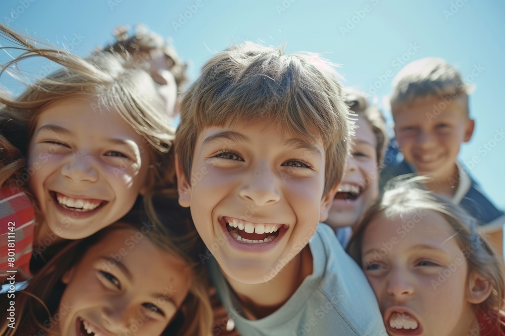 custom made wallpaper toronto digitalPortrait of group of happy children looking at camera against blue sky