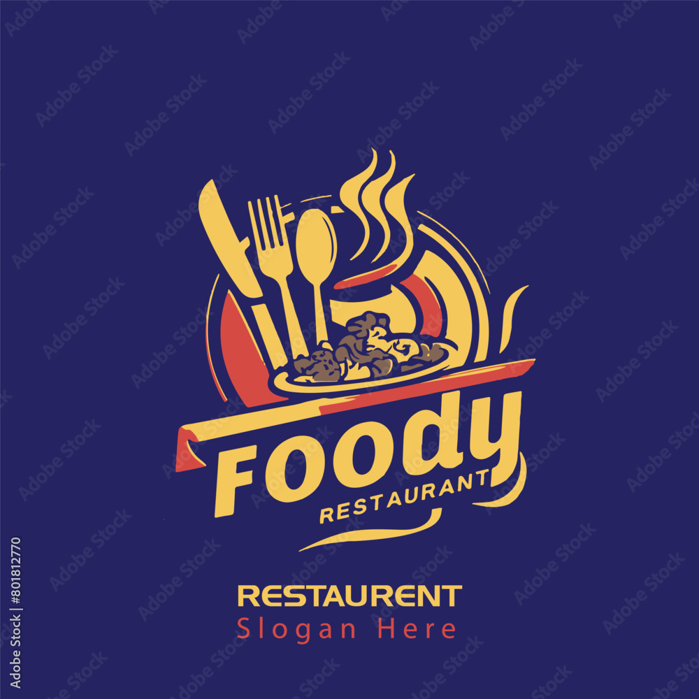 Food and fork and spoon combination for restaurant logo concept. Food and drink logo concept. Food and fork and spoon combination for restaurant logo concept. Food and drink logo concept.