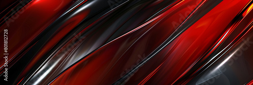 red and black abstract background with metallic lines, generative AI